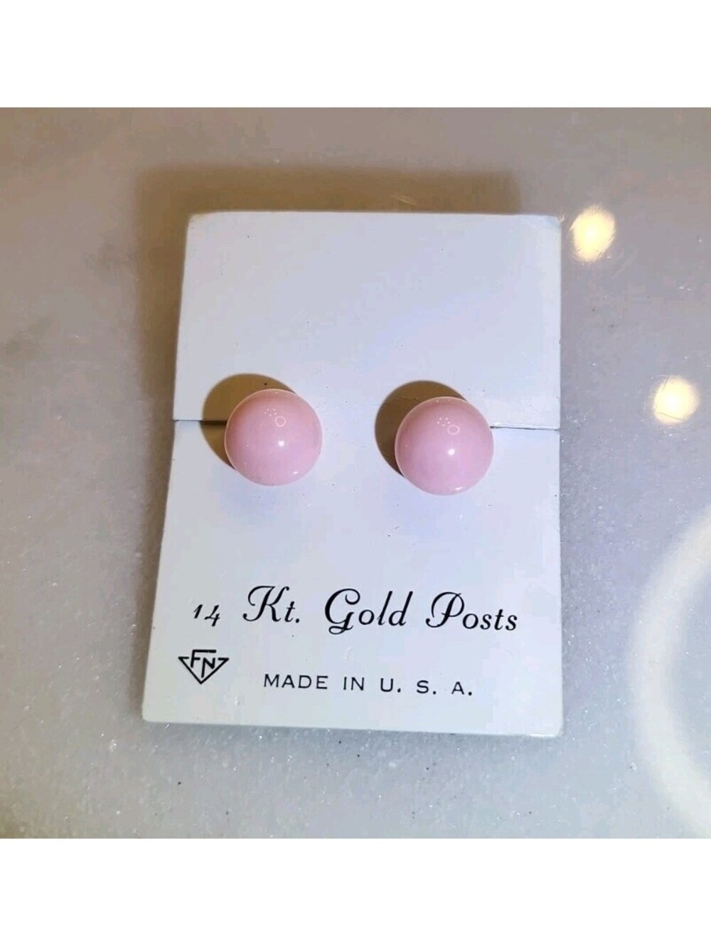 Rare Vintage 1950s Glossy Pink Ball Stud Earrings With 14k Gold Post NOS 9mm R55 - Picture 1 of 3